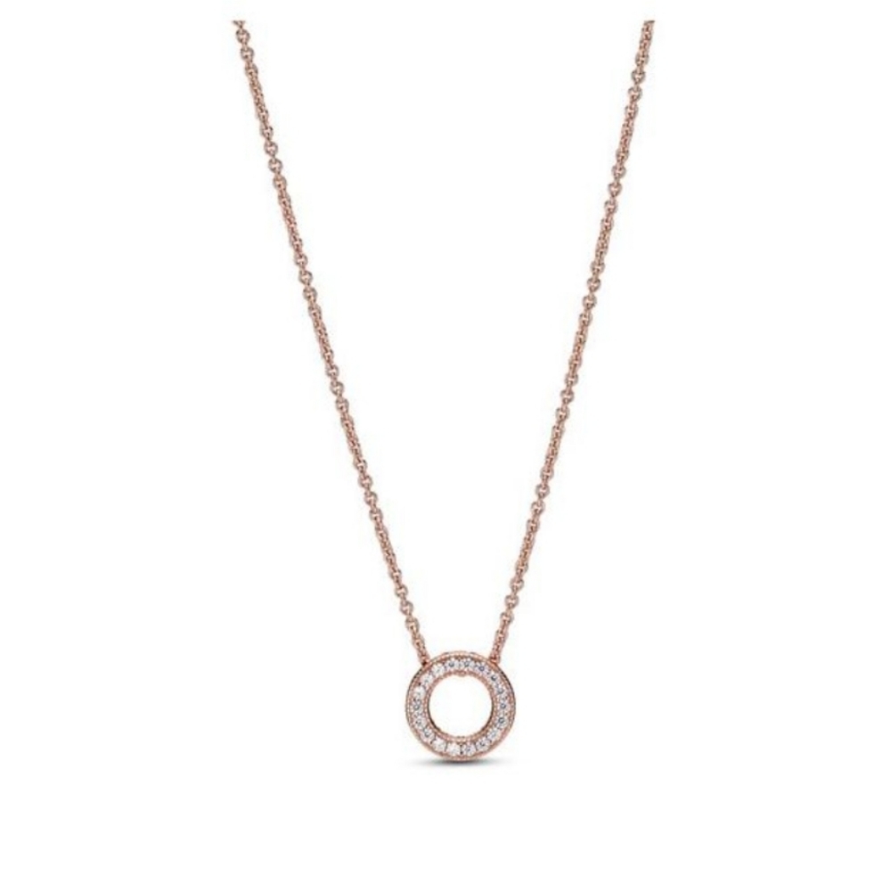 PANDORA LOGO PAVE CIRCLE COLLIER NECKLACE - Rose Gold-Plated